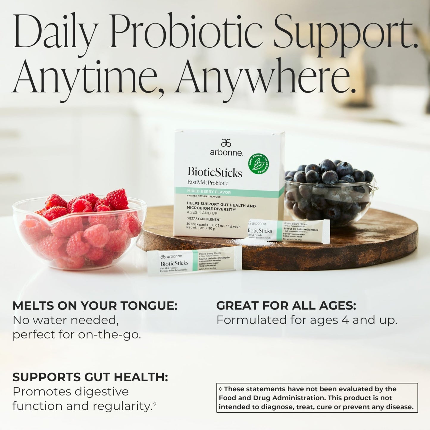 Arbonne BioticSticks Fast Melt Probiotic for Gut Health – Probiotics for Women, Men, and Kids – Gut Health Supplement – Vegan, Gluten-Free - dailyvitalstore