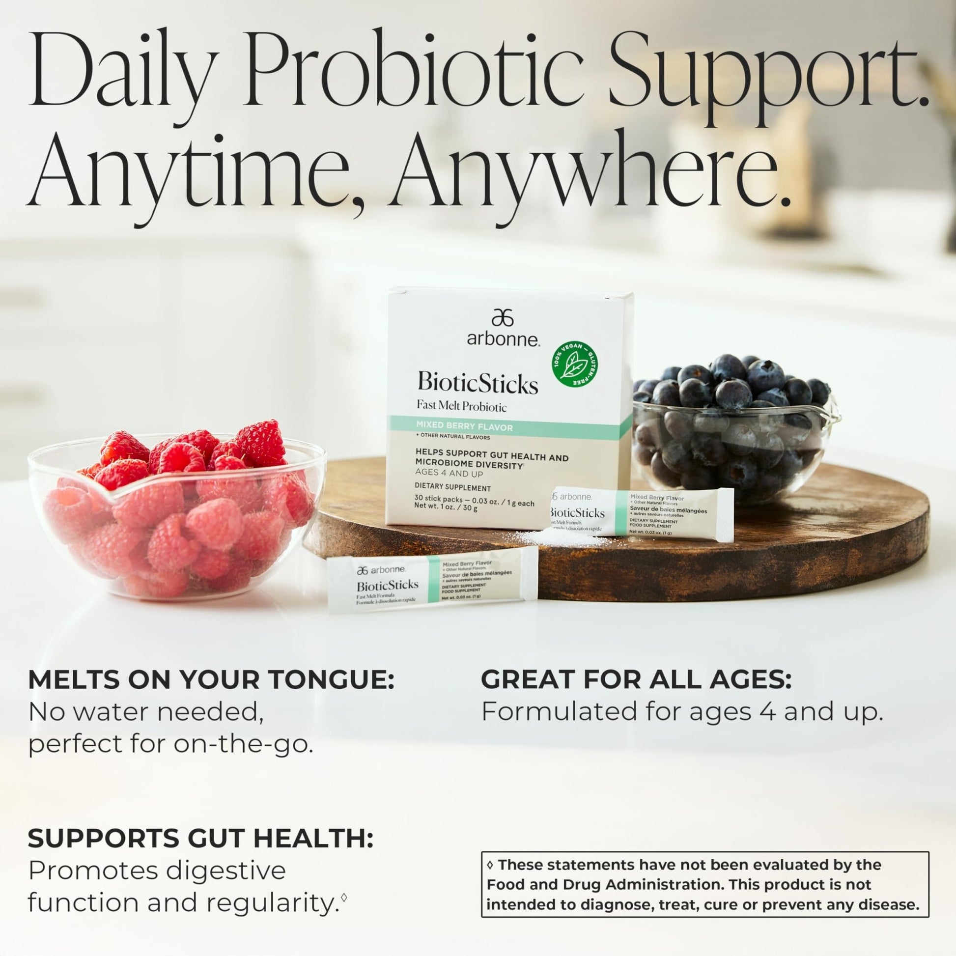 Arbonne BioticSticks Fast Melt Probiotic for Gut Health – Probiotics for Women, Men, and Kids – Gut Health Supplement – Vegan, Gluten-Free - dailyvitalstore