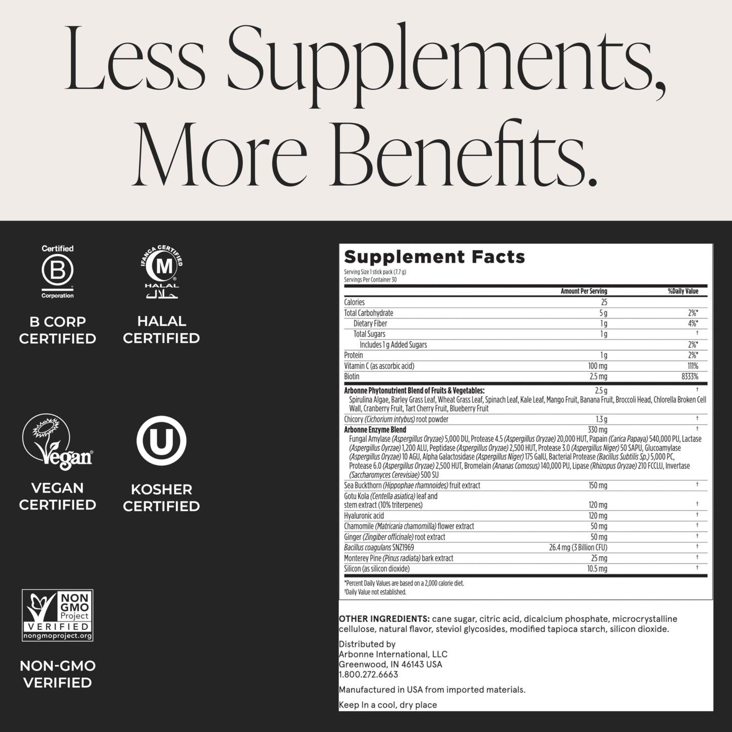 Arbonne GreenSynergy Elixir – Citrus-Flavored Greens Powder with 13 Digestive Enzymes, Vegan Collagen Builder, Probiotics, and Prebiotics – Supports Gut Health and Digestion – 30 Stick Packs - dailyvitalstore