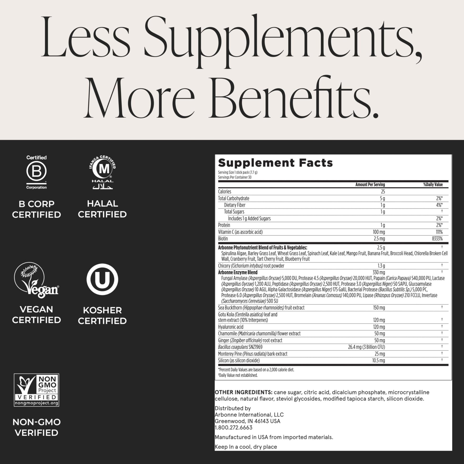 Arbonne GreenSynergy Elixir – Citrus-Flavored Greens Powder with 13 Digestive Enzymes, Vegan Collagen Builder, Probiotics, and Prebiotics – Supports Gut Health and Digestion – 30 Stick Packs - dailyvitalstore