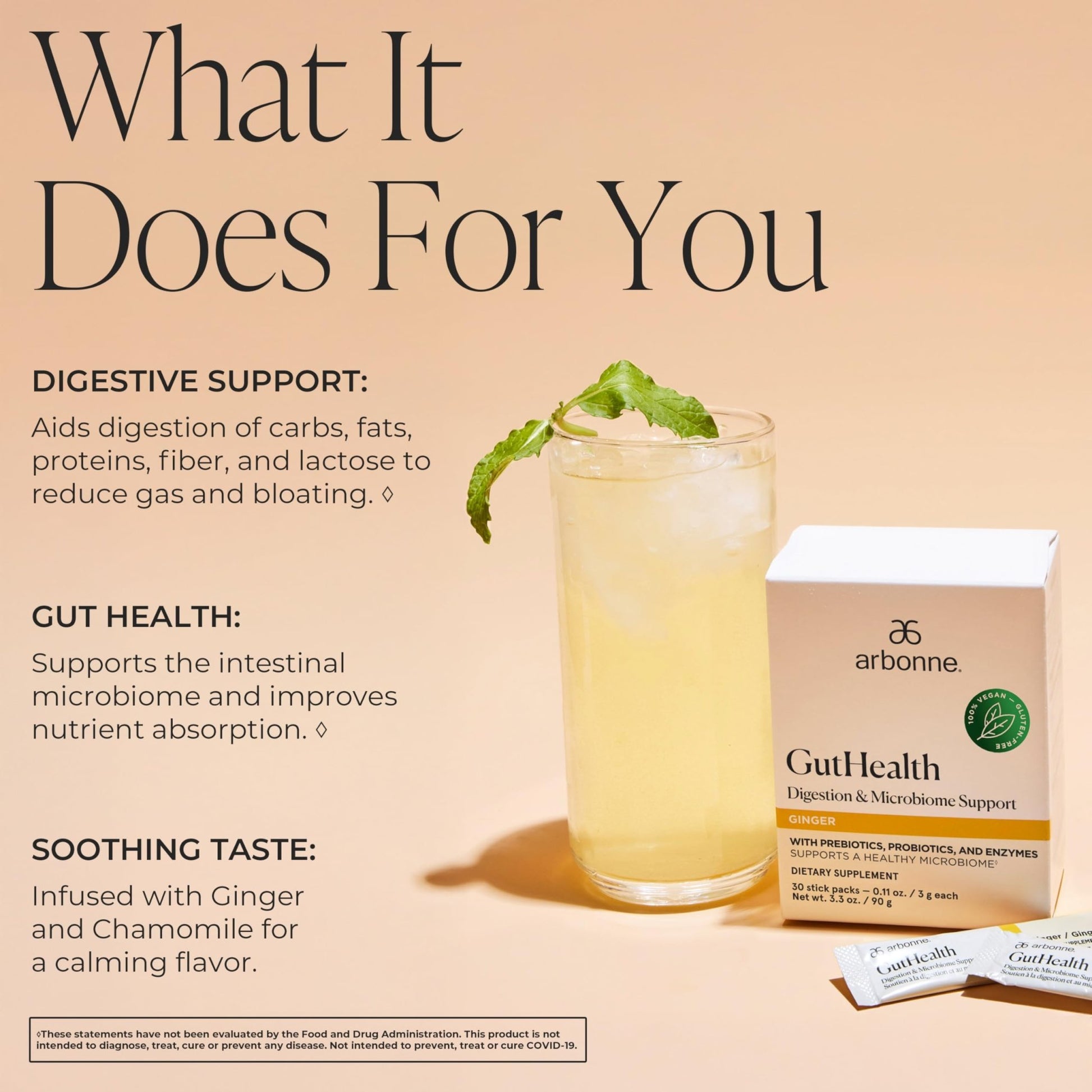 Arbonne Gut Health Digestion Support - Microbiome Prebiotic and Probiotic Drink Mix, Probiotic Powder and Prebiotic Powder - dailyvitalstore