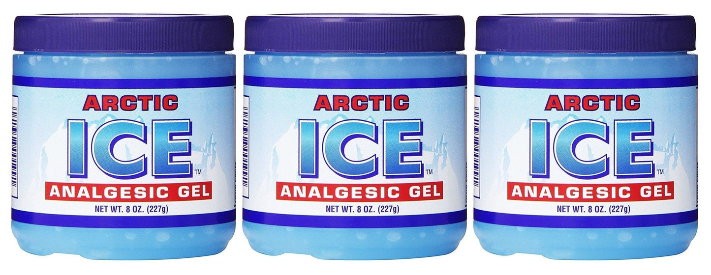 ARCTIC ICE Set of 3 Pain Relief Analgesic Gels! 8oz Each! Temporarily Relieves Muscle Aches, Backaches, Strains, Sprains, Arthritis, Bruises, Sports Injuries! Made in USA! (3) - dailyvitalstore