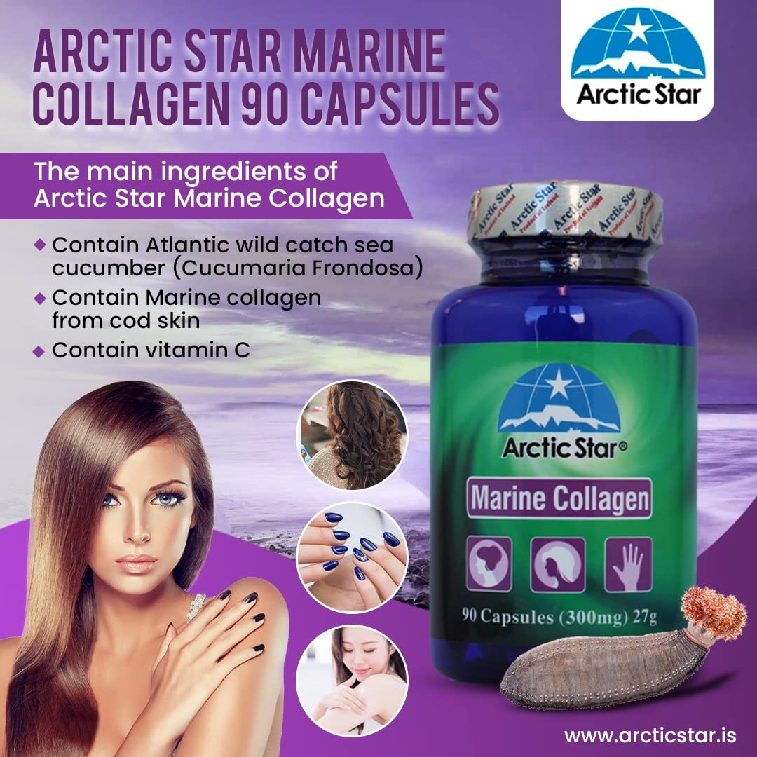 Arctic Star Marine Collagen-Vital Proteins Marine Collagen Peptides Supplement Pills for Healthy Skin Hair Nail - Hydrolyzed Collagen from Iceland - Joint Pain & Immune System Booster 90 Capsules - dailyvitalstore
