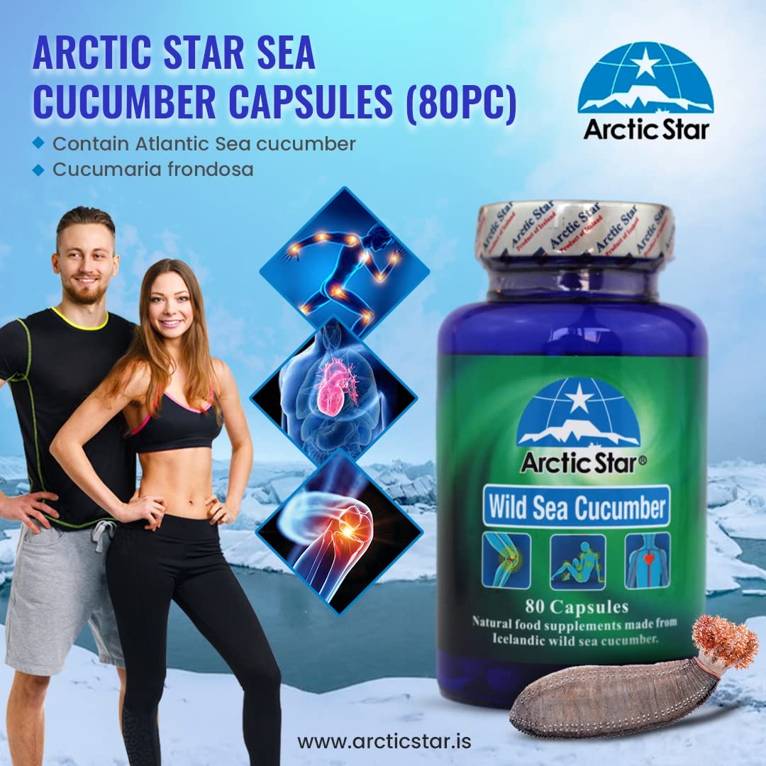 Arctic Star - Sea Cucumber Capsules - Natural Pure Iceland Atlantic Wild Caught Sea Cucumber Extract Supplement Pills - Joint Health t & Immune Health 400mg 80 Capsules/Bottle - dailyvitalstore