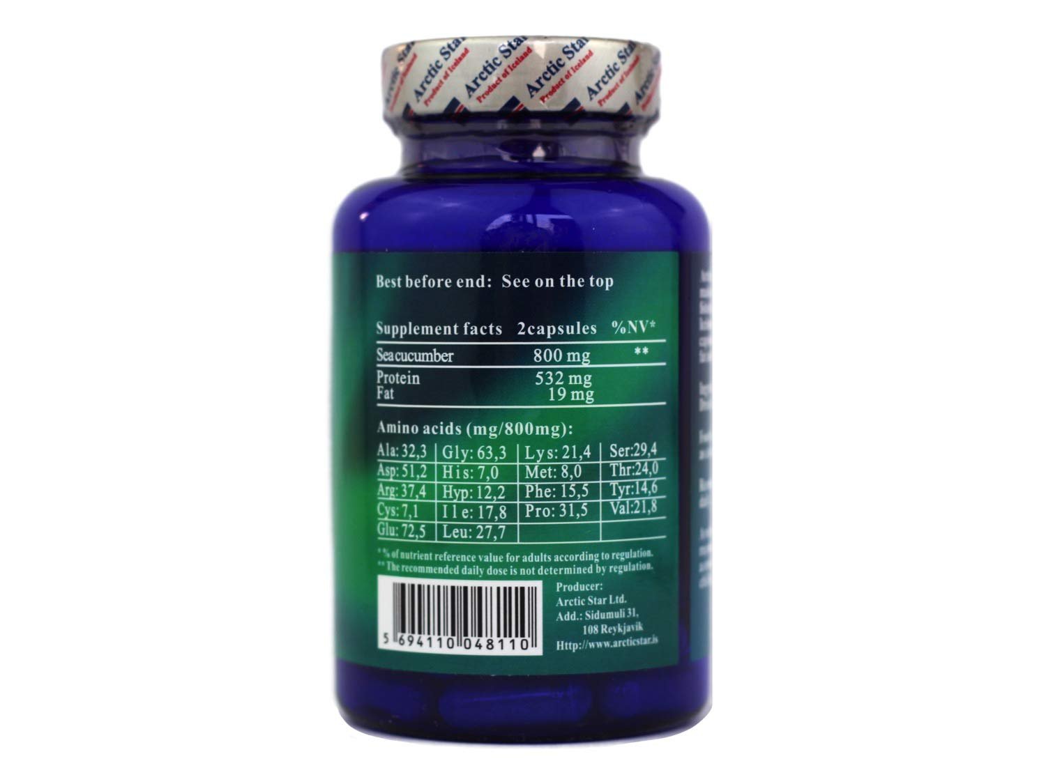 Arctic Star - Sea Cucumber Capsules - Natural Pure Iceland Atlantic Wild Caught Sea Cucumber Extract Supplement Pills - Joint Health t & Immune Health 400mg 80 Capsules/Bottle - dailyvitalstore