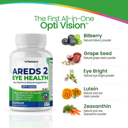 AREDS 2 Eye Vitamins - Lutein, Zeaxanthin, Bilberry, Astaxanthin Mineral Vision Supplement - Supports Eye Strain, Dry Eyes, Pressure, and Vision Health - Made in USA - 120ct - dailyvitalstore