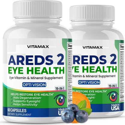 AREDS 2 Eye Vitamins - Lutein, Zeaxanthin, Bilberry, Astaxanthin Mineral Vision Supplement - Supports Eye Strain, Dry Eyes, Pressure, and Vision Health - Made in USA - 120ct - dailyvitalstore