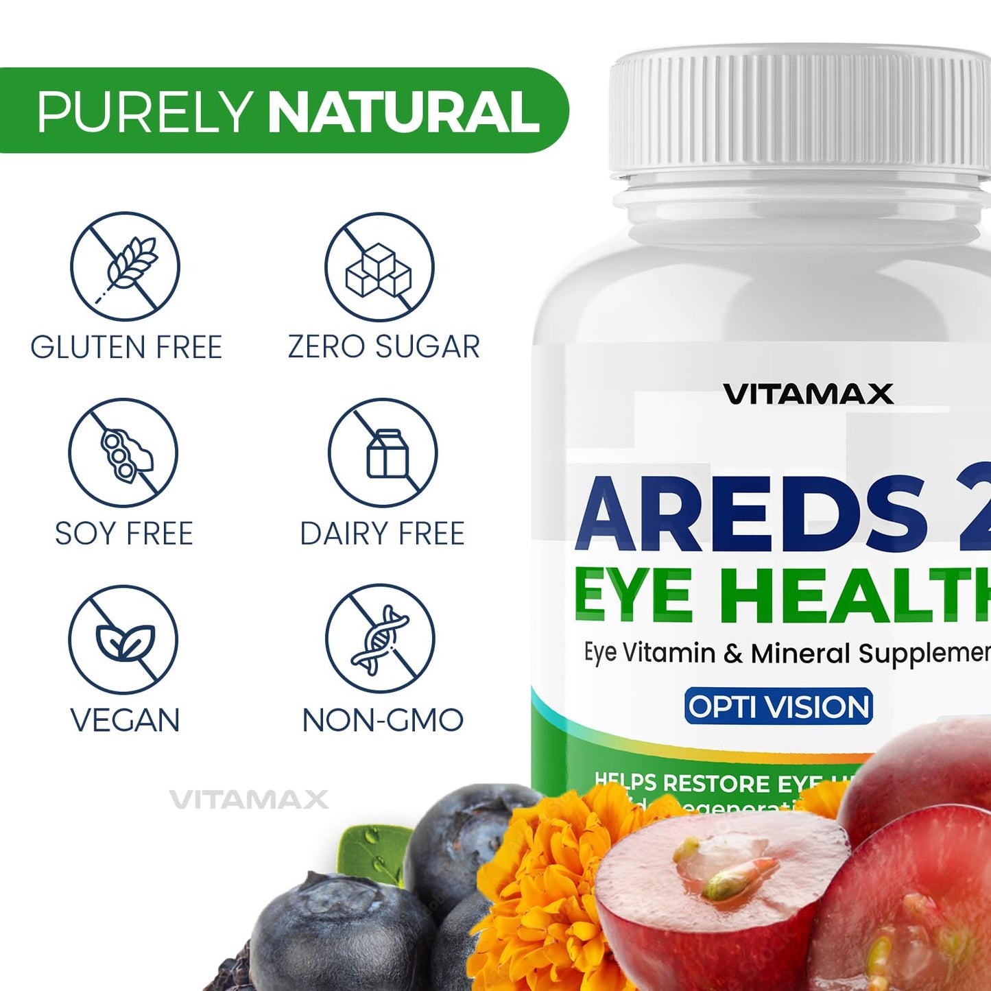 AREDS 2 Eye Vitamins - Lutein, Zeaxanthin, Bilberry, Astaxanthin Mineral Vision Supplement - Supports Eye Strain, Dry Eyes, Pressure, and Vision Health - Made in USA - 120ct - dailyvitalstore
