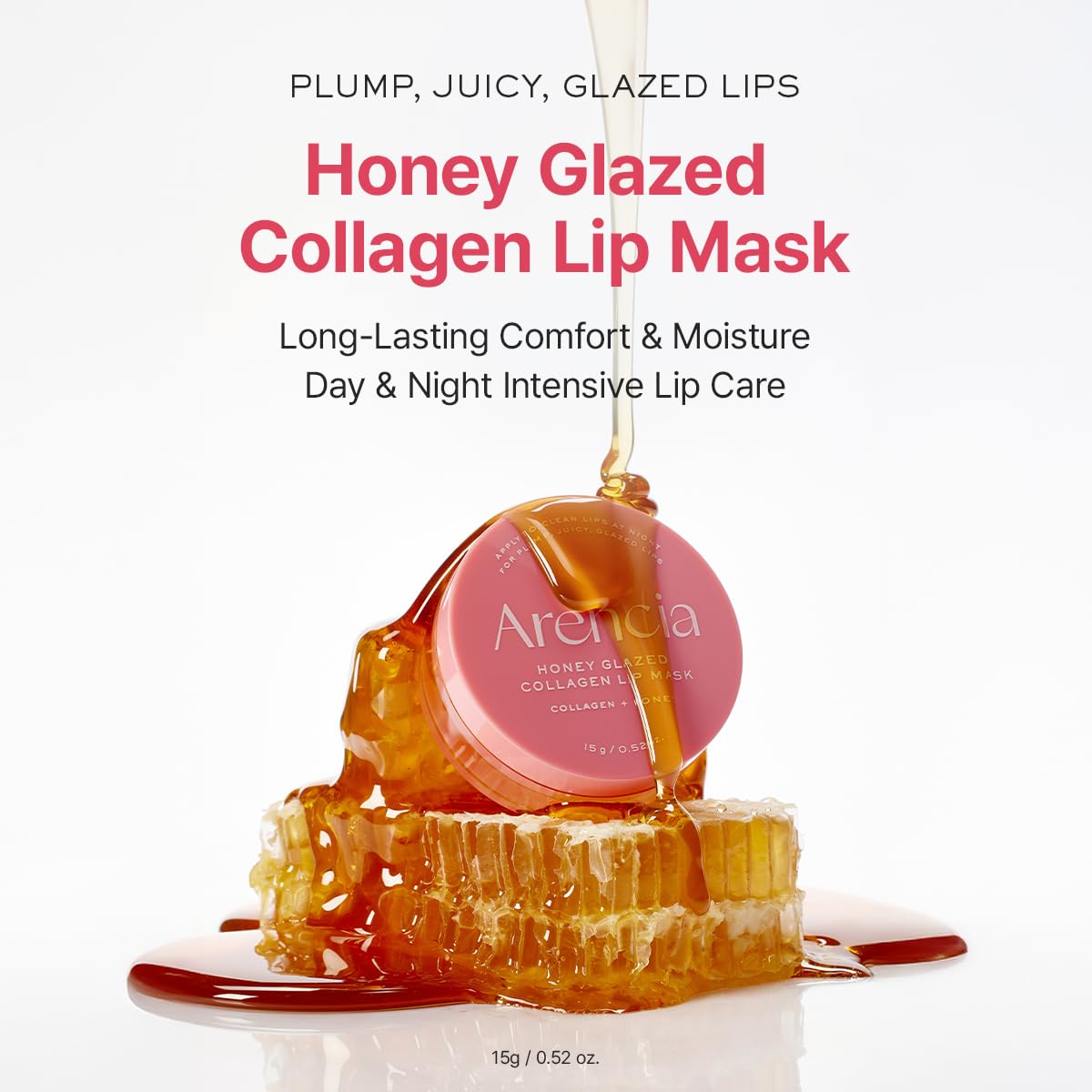 Arencia Honey Glazed Collagen Lip Mask, Overnight Lip Treatment with Collagen and Honey, 0.52 oz - dailyvitalstore