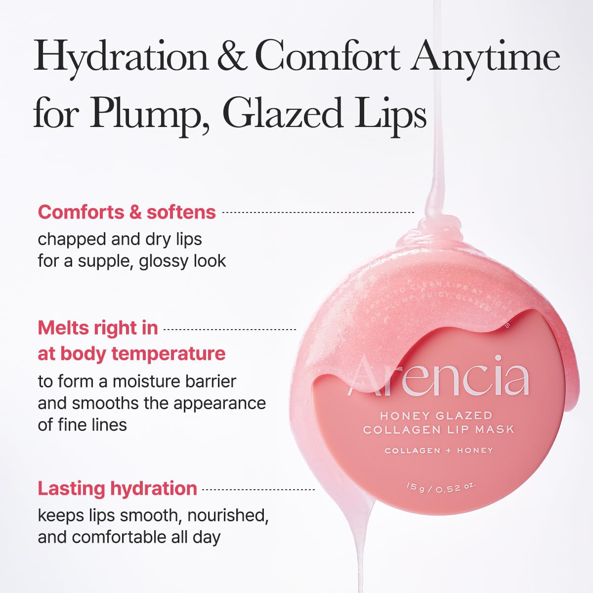 Arencia Honey Glazed Collagen Lip Mask, Overnight Lip Treatment with Collagen and Honey, 0.52 oz - dailyvitalstore