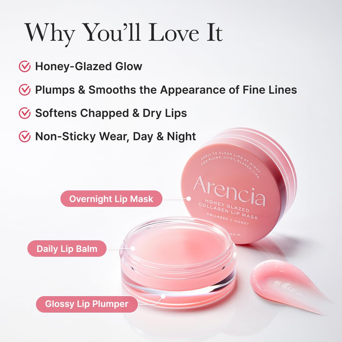 Arencia Honey Glazed Collagen Lip Mask, Overnight Lip Treatment with Collagen and Honey, 0.52 oz - dailyvitalstore
