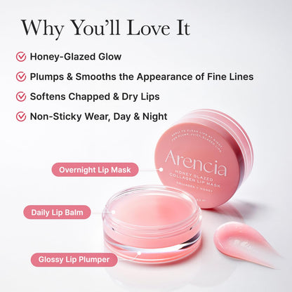 Arencia Honey Glazed Collagen Lip Mask, Overnight Lip Treatment with Collagen and Honey, 0.52 oz - dailyvitalstore