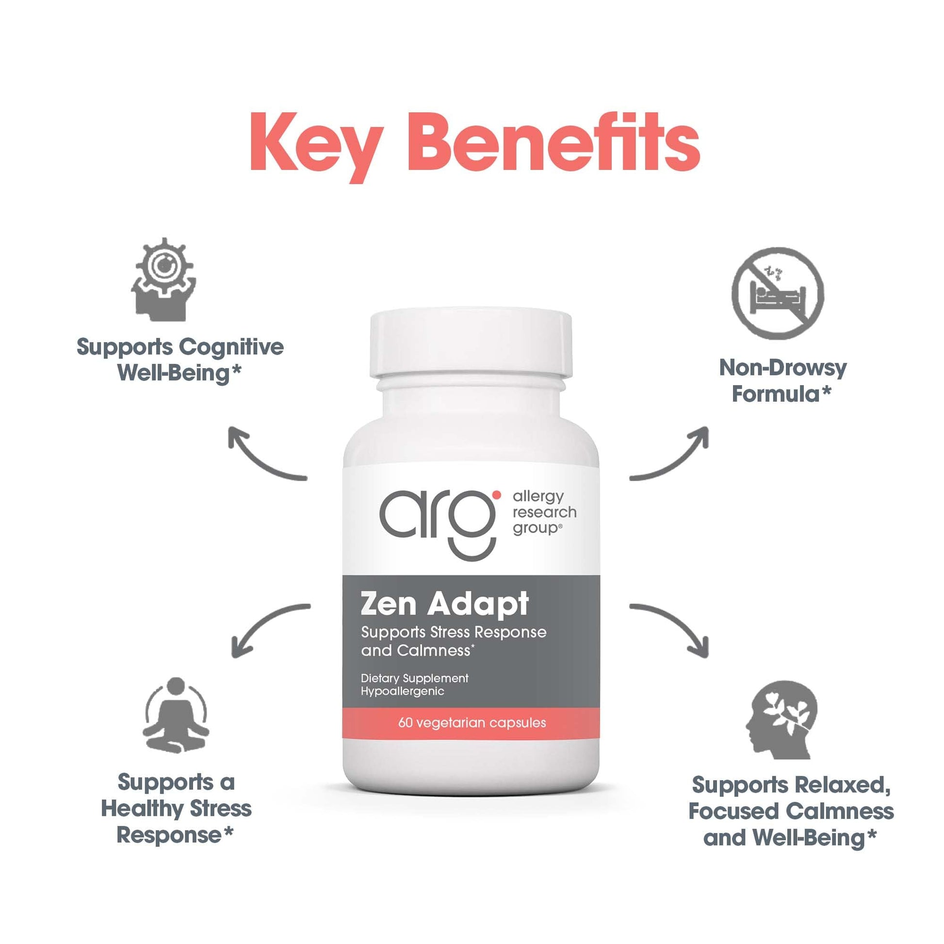 ARG Zen Adapt - 200 mg L-Theanine, 125 mg Ashwagandha & 550 mg GABA - Supports Stress Response and Calmness - Vegetarian Capsules - Hypoallergenic Formula - 30 Servings - 60 Capsules - dailyvitalstore