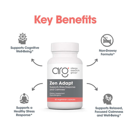 ARG Zen Adapt - 200 mg L-Theanine, 125 mg Ashwagandha & 550 mg GABA - Supports Stress Response and Calmness - Vegetarian Capsules - Hypoallergenic Formula - 30 Servings - 60 Capsules - dailyvitalstore