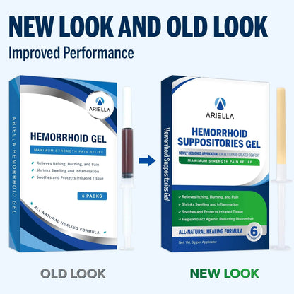 Ariella Hemorrhoid Treatment Suppository Gel: Natural & Herbal - Relieve Itching Burning Discomfort - Internal Relief - New Rounded Applicator - Nighttime Use (Pack of 6) - dailyvitalstore
