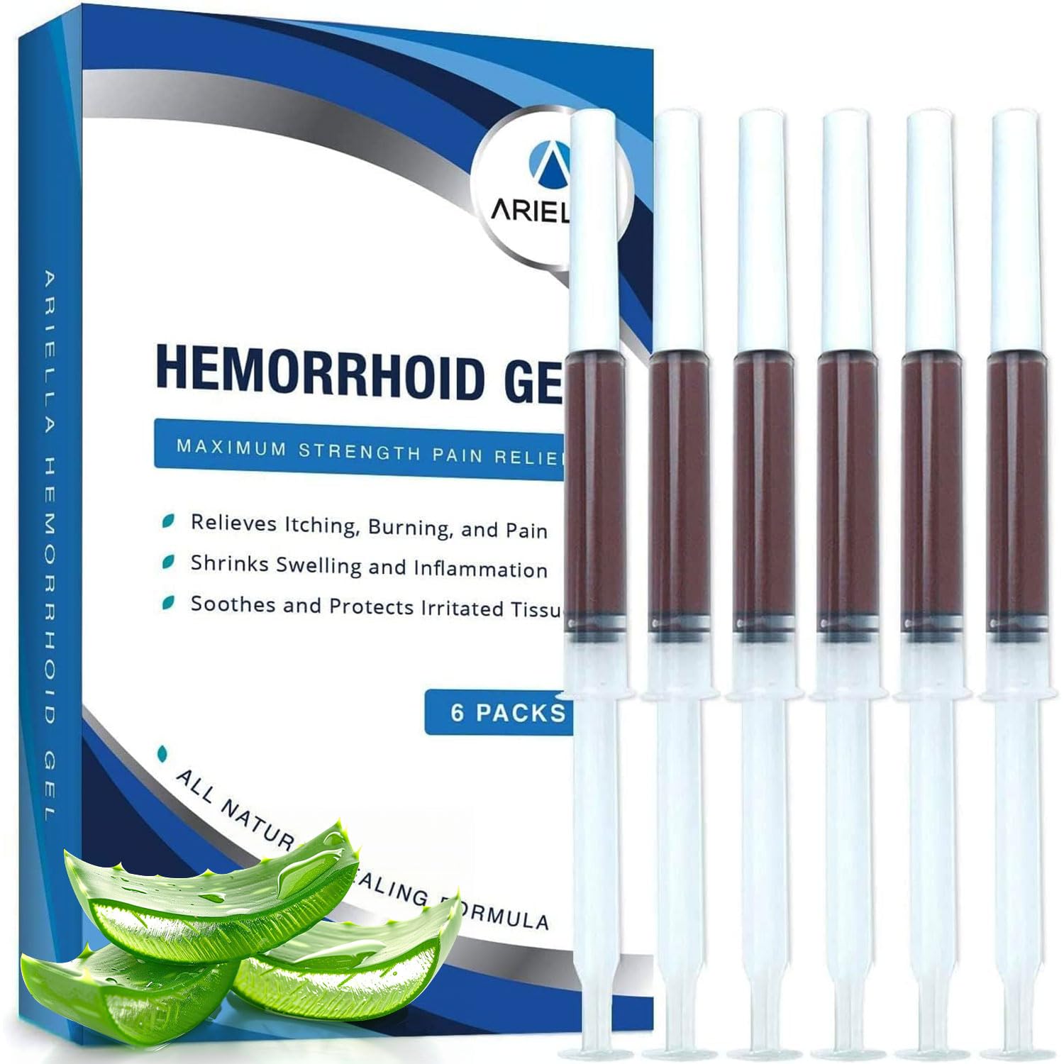Ariella Hemorrhoid Treatment Suppository Gel: Natural & Herbal - Relieve Itching Burning Discomfort - Internal Relief - New Rounded Applicator - Nighttime Use (Pack of 6, Old) - dailyvitalstore