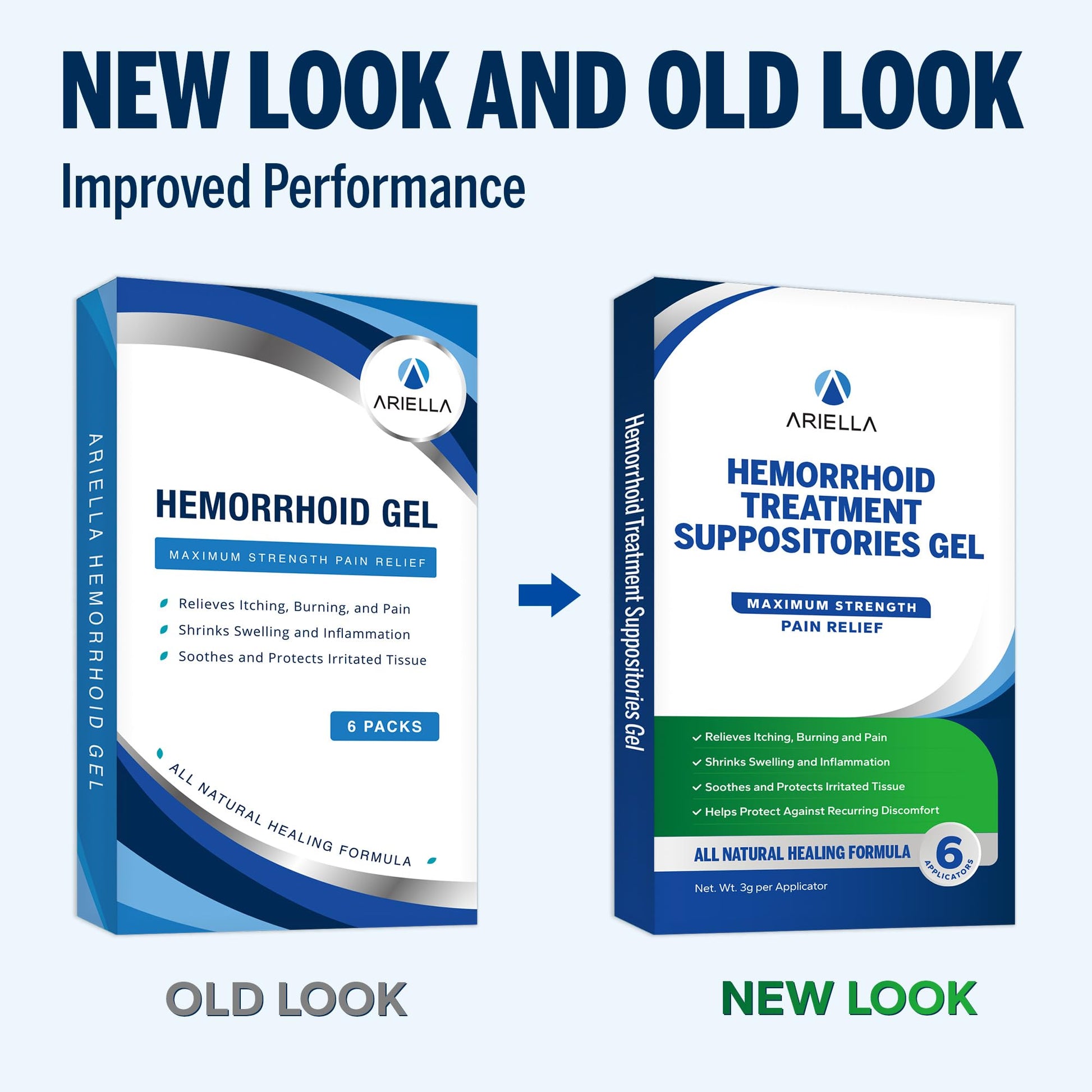 Ariella Hemorrhoid Treatment Suppository Gel: Natural & Herbal - Relieve Itching Burning Discomfort - Internal Relief - New Rounded Applicator - Nighttime Use (Pack of 6, Old) - dailyvitalstore