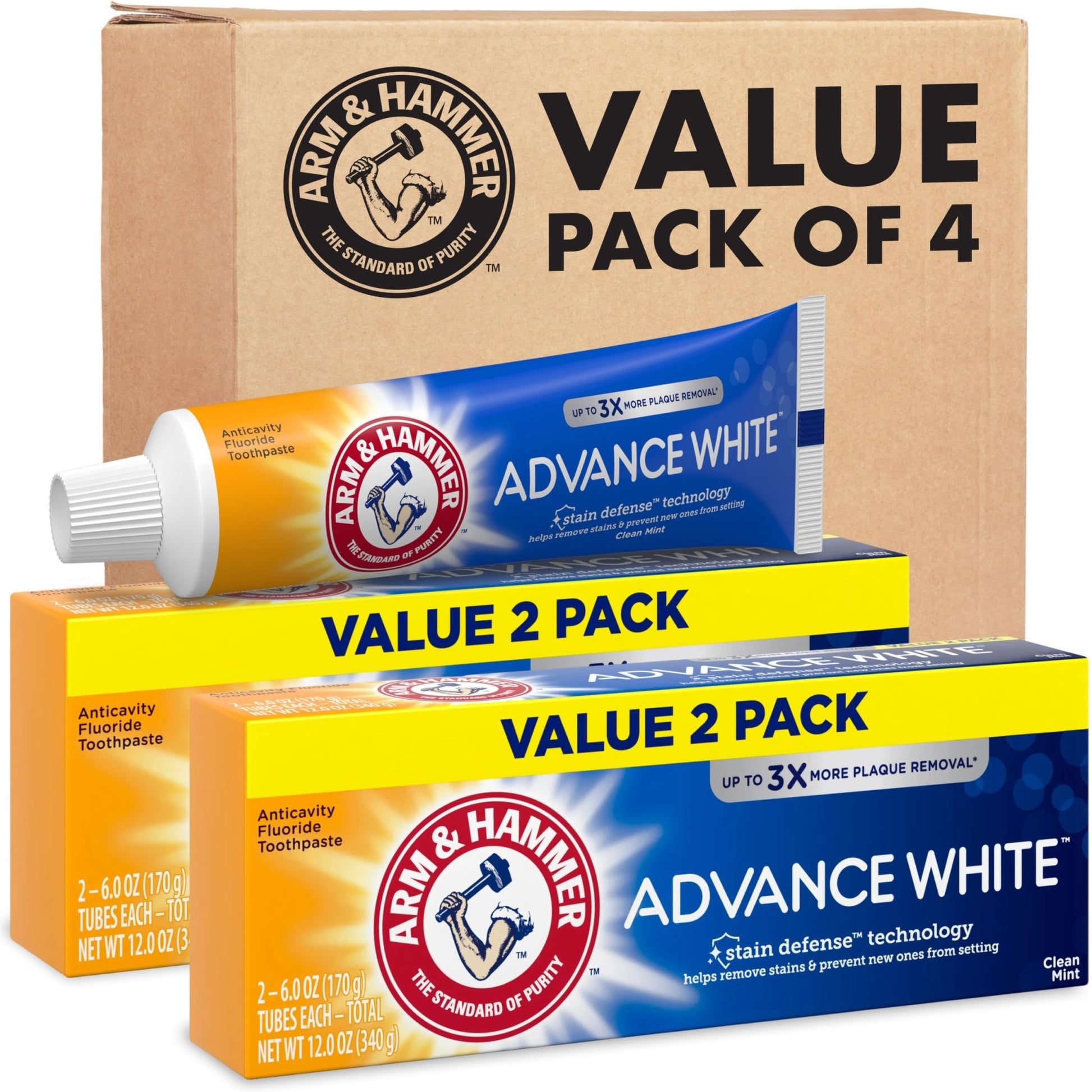 ARM & HAMMER Advance White Toothpaste, Teeth Whitening Baking Soda Toothpaste with Stain Defense Technology and Fluoride, - dailyvitalstore