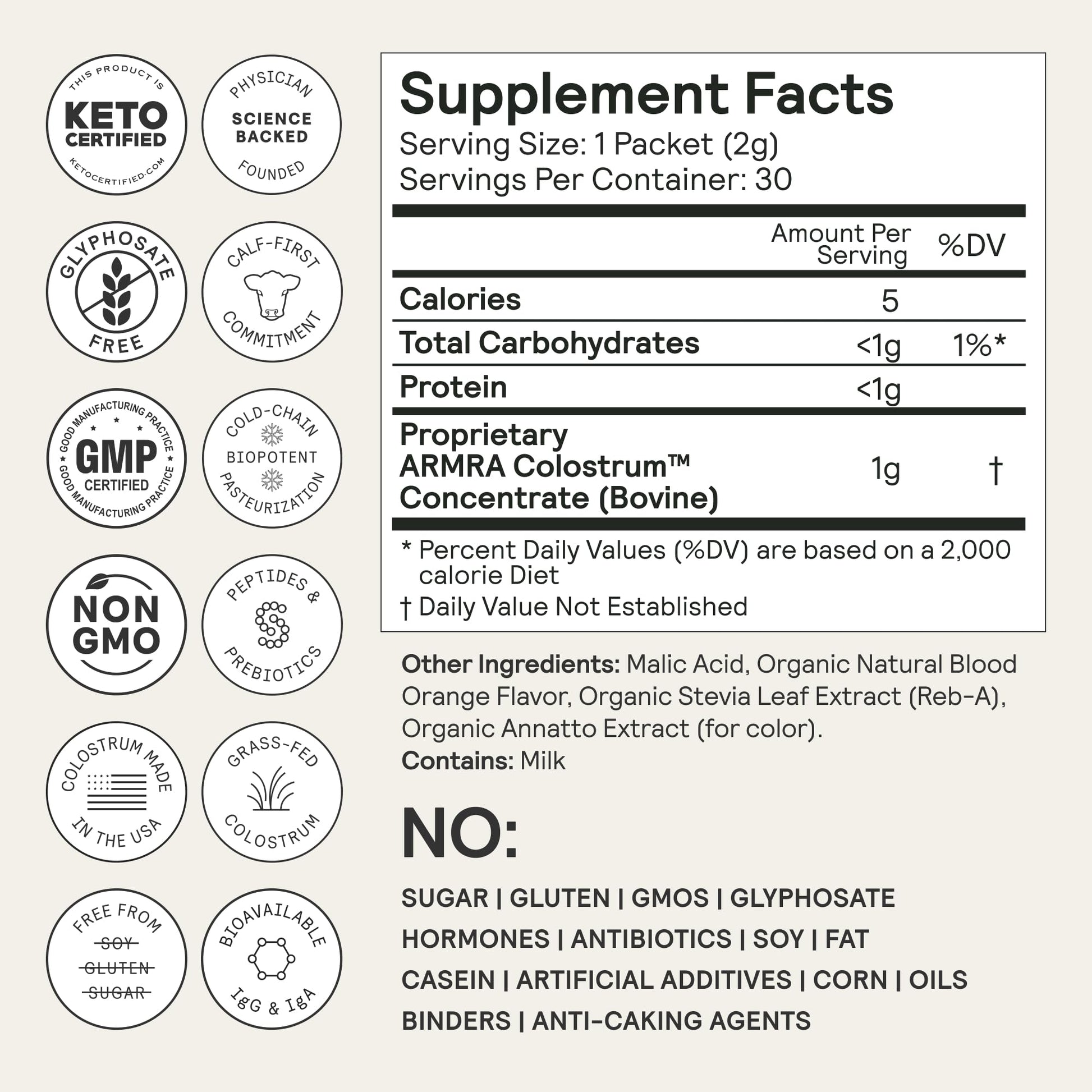 ARMRA Colostrum™ Powder | Blood Orange | Gut Health & Bloating | Skin & Hair | Immunity | Keto, Gluten & Fat-Free | 30 Servings - dailyvitalstore