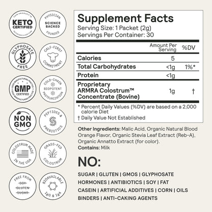 ARMRA Colostrum™ Powder | Blood Orange | Gut Health & Bloating | Skin & Hair | Immunity | Keto, Gluten & Fat-Free | 30 Servings - dailyvitalstore