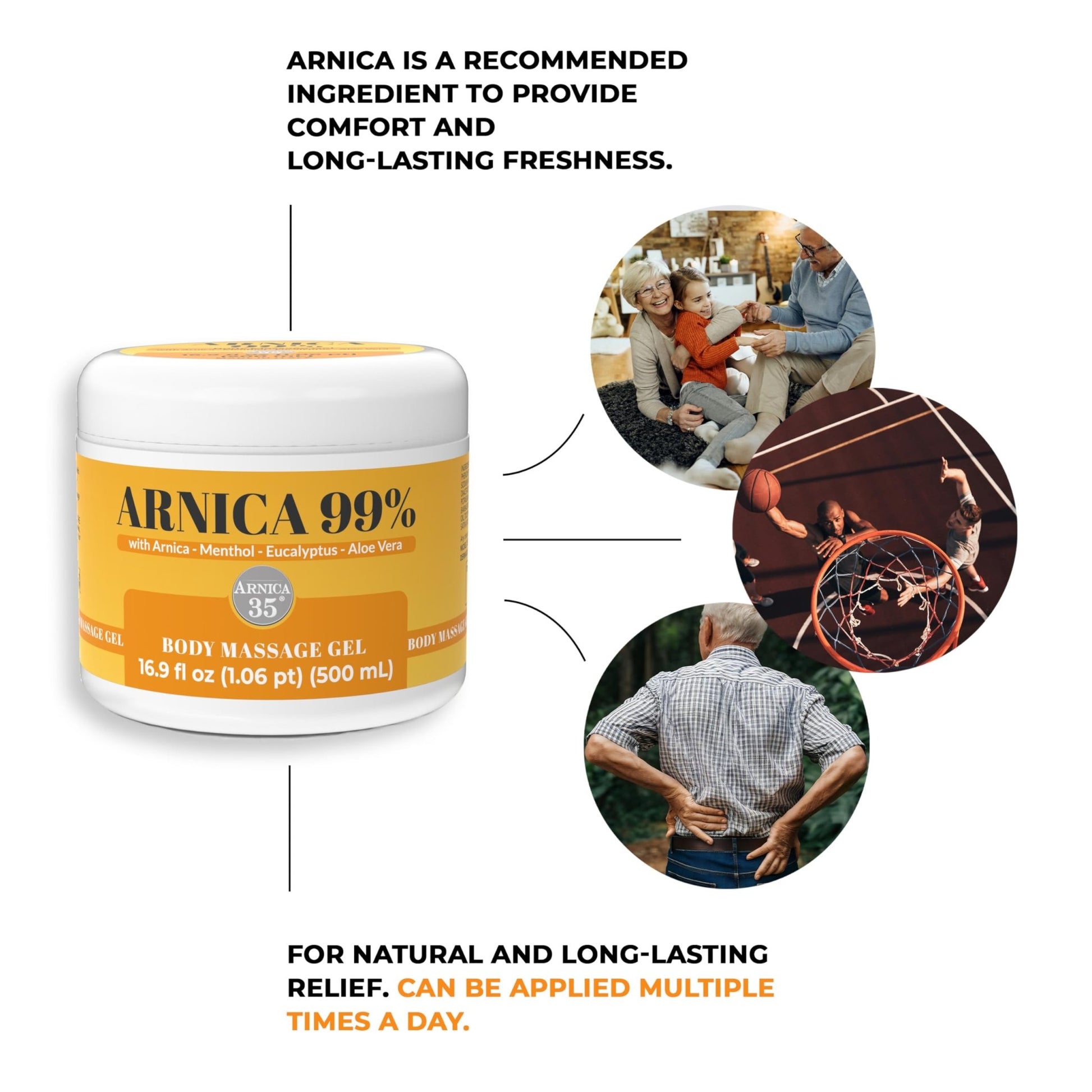 Arnica 35 Arnica Body Massage Gel – Water-Based Cosmetic Massage Gel with Arnica Montana, Fast-Absorbing Lightweight Texture, Non-Greasy Feel, Dermatologically Tested, 16.9 fl oz - dailyvitalstore