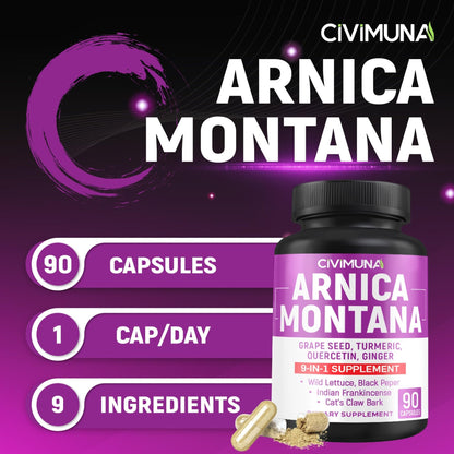 Arnica Capsules with Arnica, Grape Seed, Turmeric and More - 90 Capsules for 3 Months Supply - dailyvitalstore