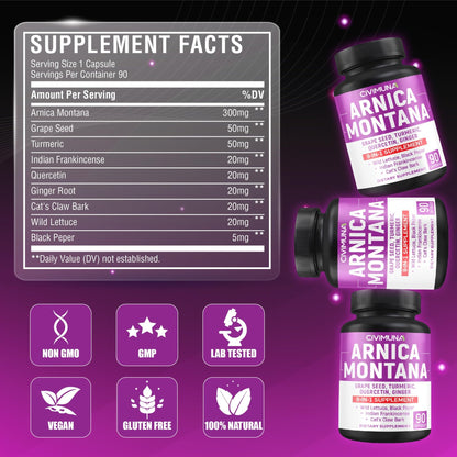 Arnica Capsules with Arnica, Grape Seed, Turmeric and More - 90 Capsules for 3 Months Supply - dailyvitalstore