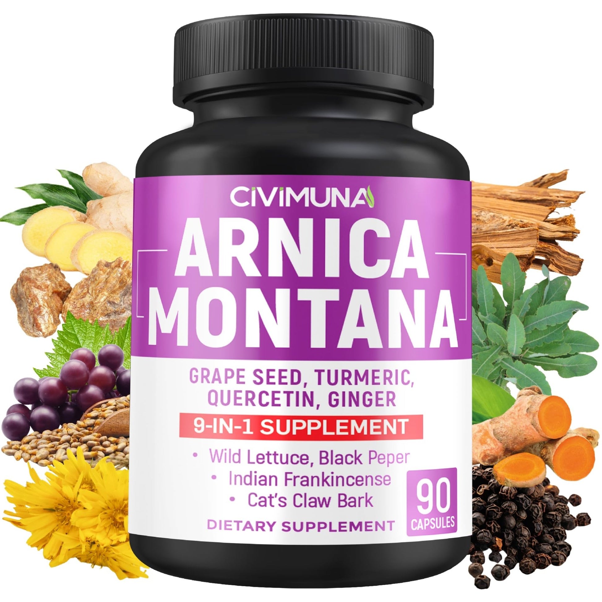 Arnica Capsules with Arnica, Grape Seed, Turmeric and More - 90 Capsules for 3 Months Supply - dailyvitalstore