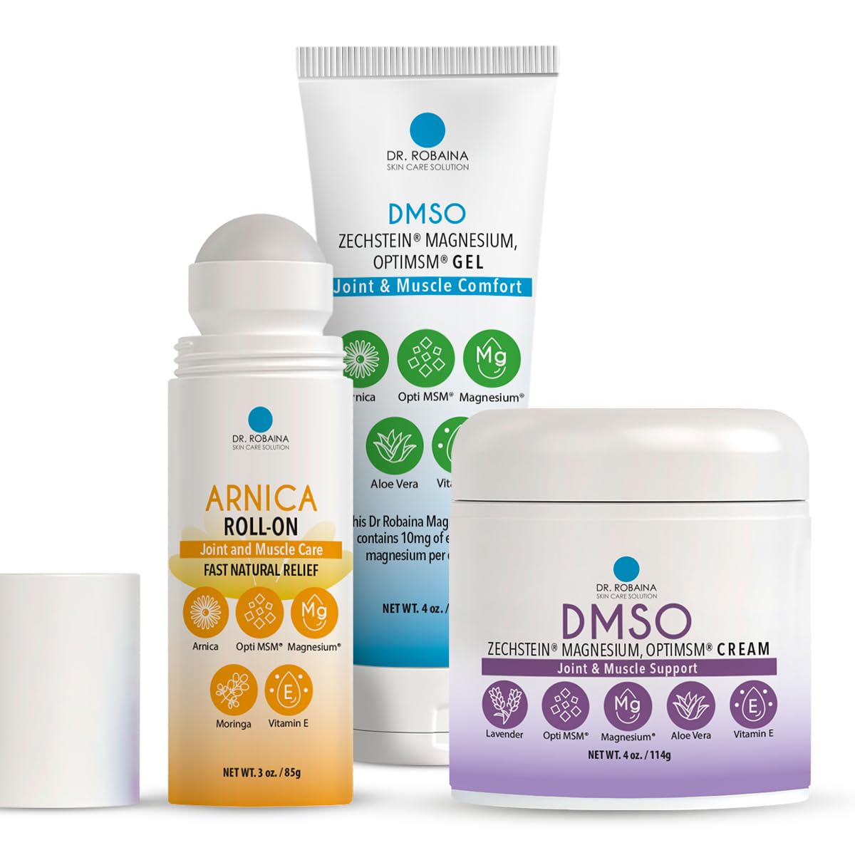 Arnica & DMSO Gel Recovery Bundle – 99.9% Pure Pharmaceutical Grade DMSO & Arnica Roll-On | Lavender Cream & Fast-Absorbing Gel | Hydrating & Non-Greasy | Made in USA - dailyvitalstore