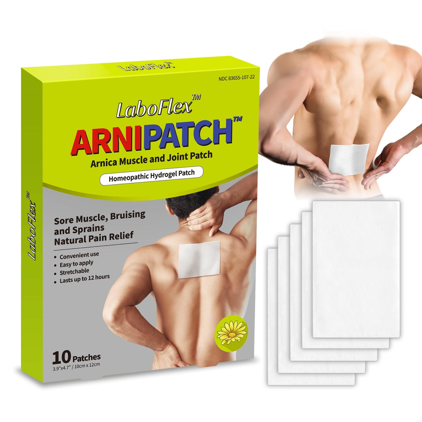 Arnica Hydrogel Pain Relief Patches | Natural Relief for Muscle, Joint, Bruises & Swelling | Flexible, Non-Greasy & Long-Lasting | Great for Back, Knee & Neck Pain (3.9"x4.7", 10, Count) - dailyvitalstore