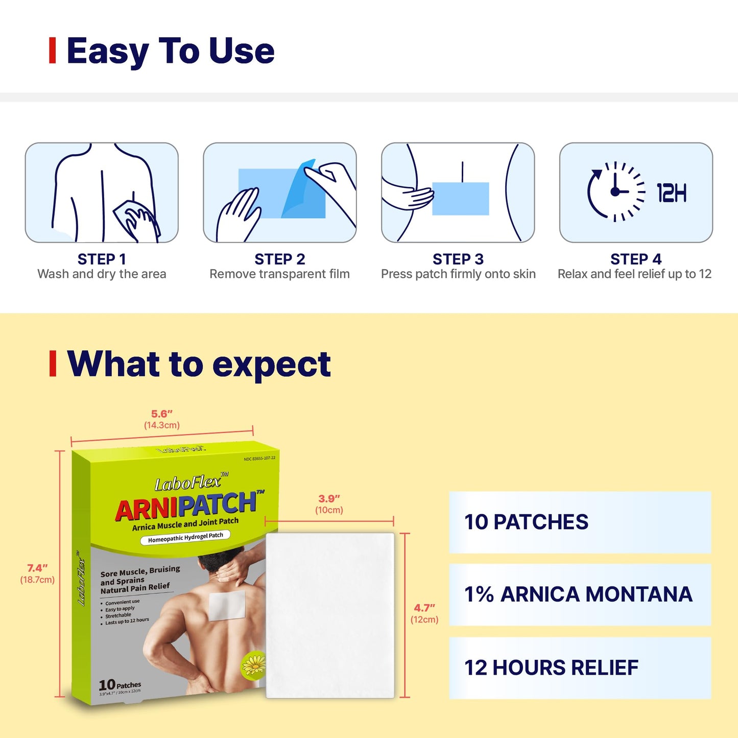 Arnica Hydrogel Pain Relief Patches | Natural Relief for Muscle, Joint, Bruises & Swelling | Flexible, Non-Greasy & Long-Lasting | Great for Back, Knee & Neck Pain (3.9"x4.7", 10, Count) - dailyvitalstore