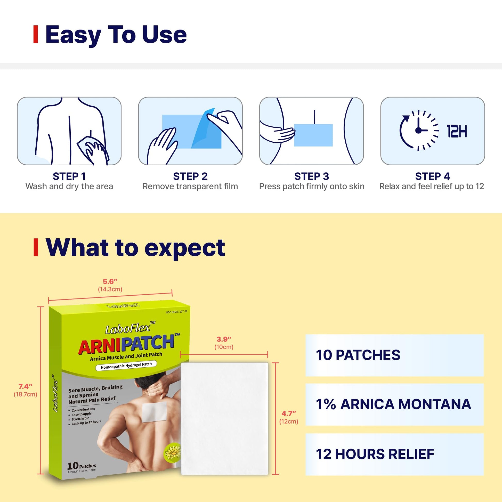 Arnica Hydrogel Pain Relief Patches | Natural Relief for Muscle, Joint, Bruises & Swelling | Flexible, Non-Greasy & Long-Lasting | Great for Back, Knee & Neck Pain (3.9"x4.7", 10, Count) - dailyvitalstore