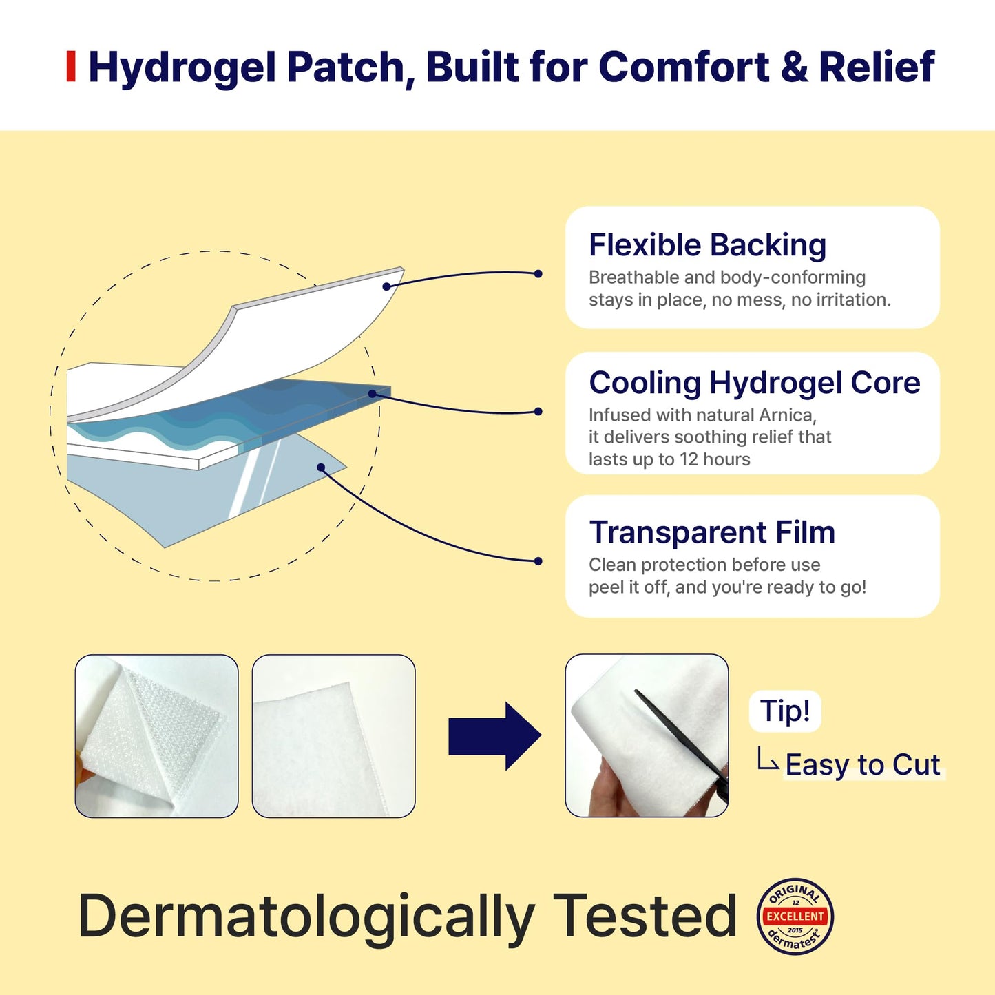 Arnica Hydrogel Pain Relief Patches | Natural Relief for Muscle, Joint, Bruises & Swelling | Flexible, Non-Greasy & Long-Lasting | Great for Back, Knee & Neck Pain (3.9"x4.7", 10, Count) - dailyvitalstore