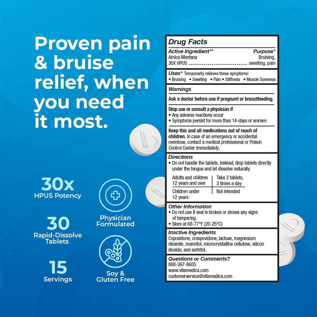 Arnica Montana 30X HPUS, Clinical Grade, Quick Dissolve Tablets, Five-Day Recovery Pack for Pain and Bruise Relief After Surgery or Injury, Natural Healing, Gentle on The Stomach - 30 Count - dailyvitalstore