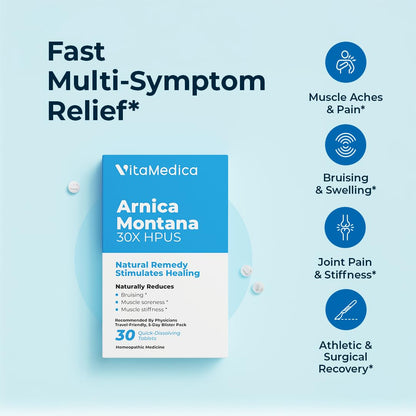 Arnica Montana 30X HPUS, Clinical Grade, Quick Dissolve Tablets, Five-Day Recovery Pack for Pain and Bruise Relief After Surgery or Injury, Natural Healing, Gentle on The Stomach - 30 Count - dailyvitalstore