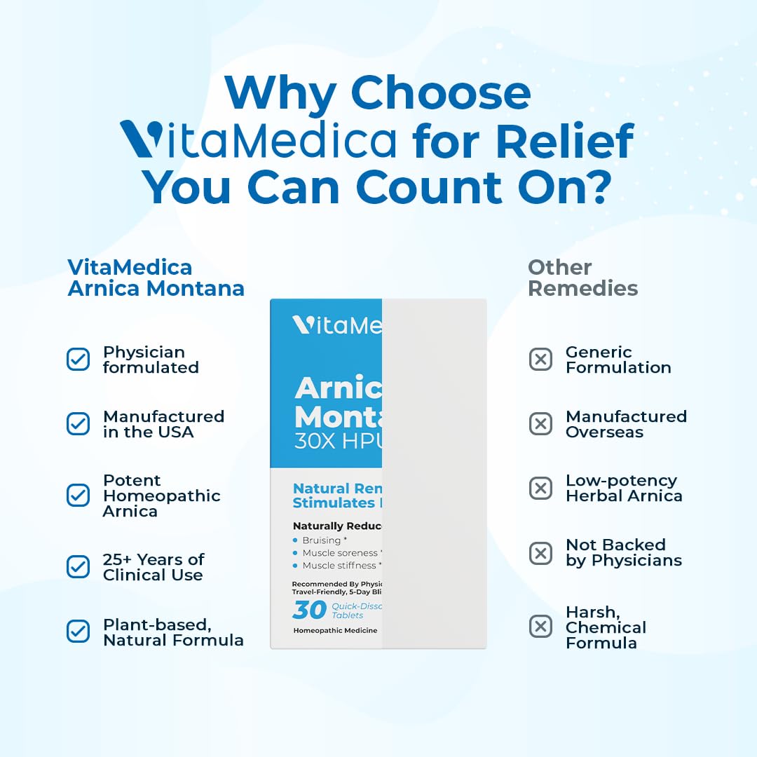 Arnica Montana 30X HPUS, Clinical Grade, Quick Dissolve Tablets, Five-Day Recovery Pack for Pain and Bruise Relief After Surgery or Injury, Natural Healing, Gentle on The Stomach - 30 Count - dailyvitalstore