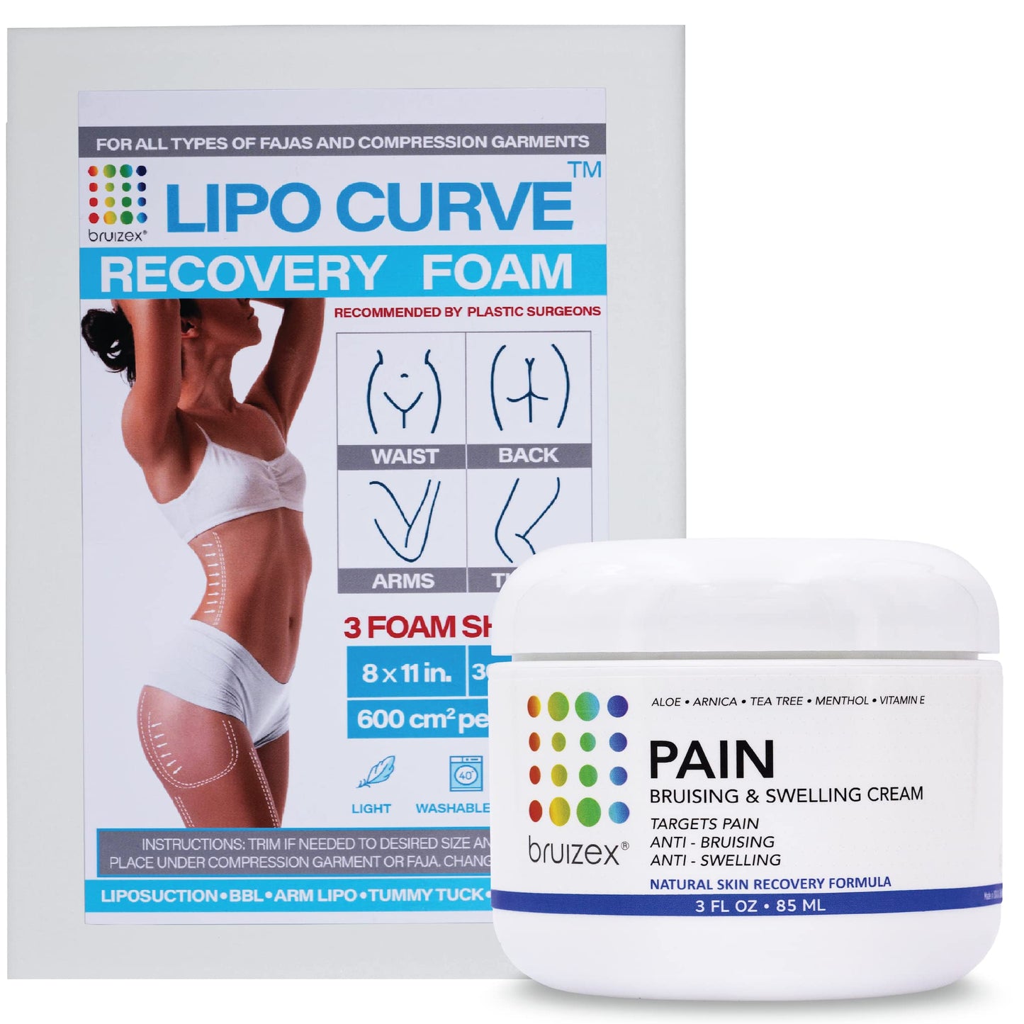 Arnica Montana Bruising & Swelling Cream & LipoCurve Foam Post Surgery Pads Bundle, for Liposuction Post Surgery Recovery & Lymphatic Drainage - dailyvitalstore
