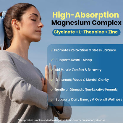 AROFUM Magnesium Glycine 200 mg, with L-theanine and Zinc Glycine – Magnesium Supplement to Help Soothe Emotions, Balance Stress, and Promote restful Sleep – Non-GMO Vegan Capsules, 120 Capsules - dailyvitalstore