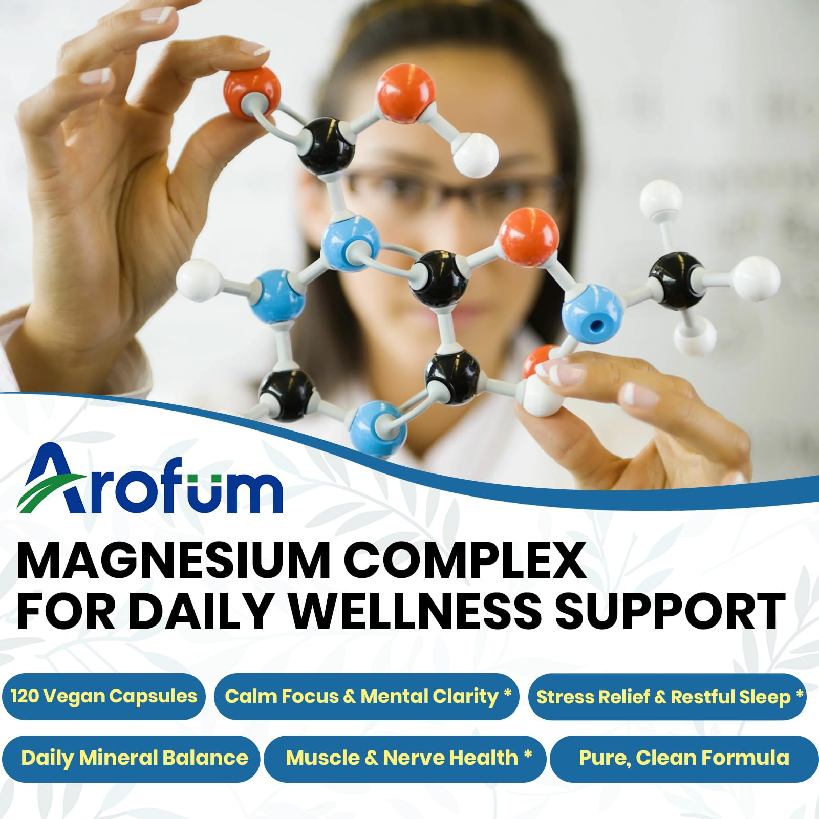 AROFUM Magnesium Glycine 200 mg, with L-theanine and Zinc Glycine – Magnesium Supplement to Help Soothe Emotions, Balance Stress, and Promote restful Sleep – Non-GMO Vegan Capsules, 120 Capsules - dailyvitalstore
