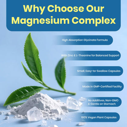 AROFUM Magnesium Glycine 200 mg, with L-theanine and Zinc Glycine – Magnesium Supplement to Help Soothe Emotions, Balance Stress, and Promote restful Sleep – Non-GMO Vegan Capsules, 120 Capsules - dailyvitalstore