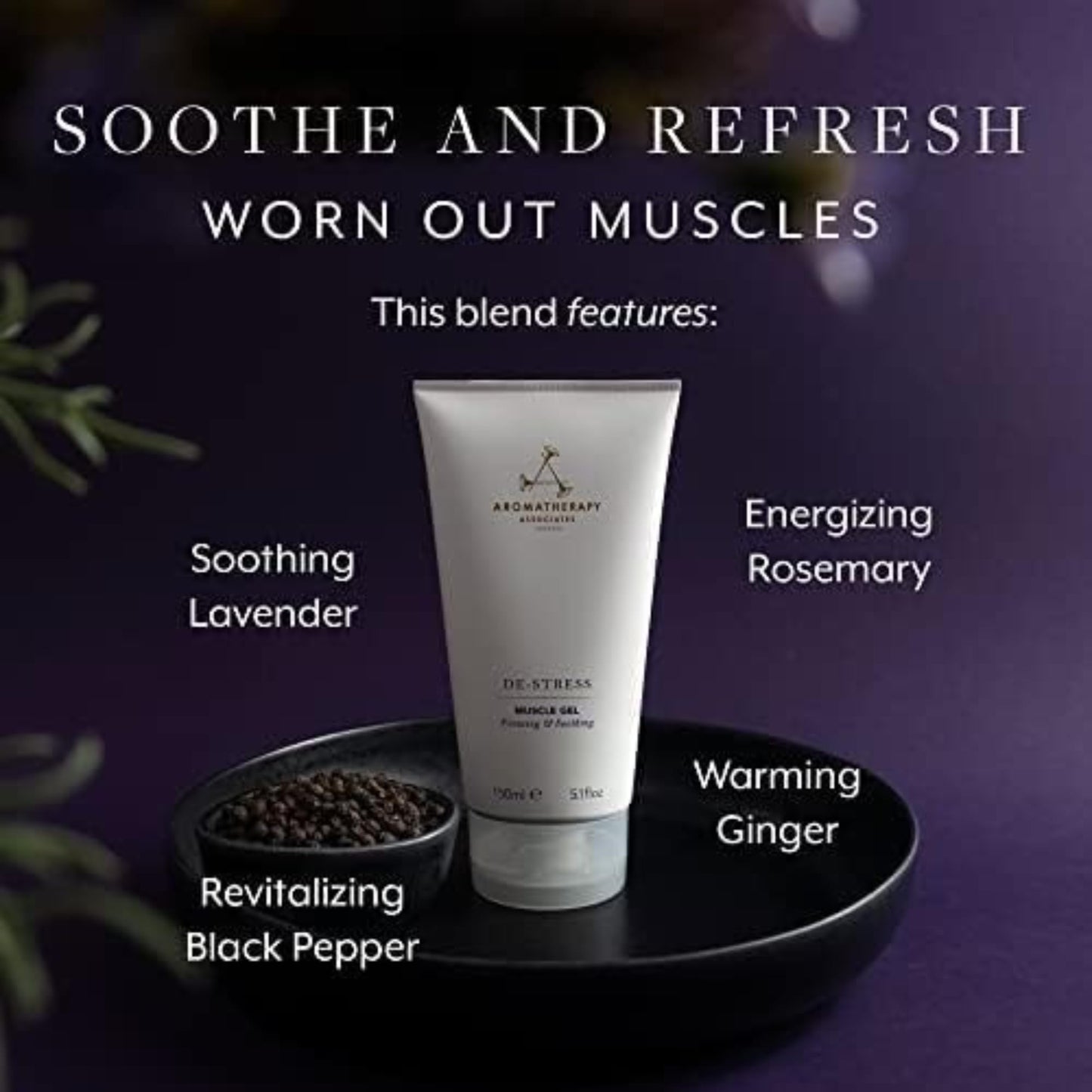 Aromatherapy Associates De-Stress Muscle Gel, Cooling & Warming Massage Gel with Ginger, Black Pepper & Rosemary Essential Oils for Daily Tension & Post-Activity Comfort, 5.07 oz - dailyvitalstore