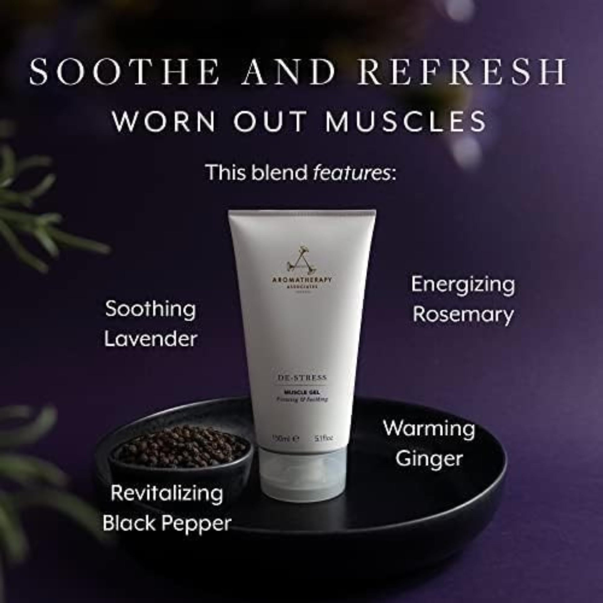Aromatherapy Associates De-Stress Muscle Gel, Cooling & Warming Massage Gel with Ginger, Black Pepper & Rosemary Essential Oils for Daily Tension & Post-Activity Comfort, 5.07 oz - dailyvitalstore