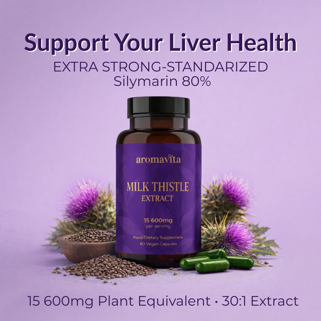 AROMAVITA Milk Thistle Extract – Standardized to 420mg Silymarin (80%) – Vegan Liver Support Supplement – Non-GMO – Quality Tested for Purity - dailyvitalstore