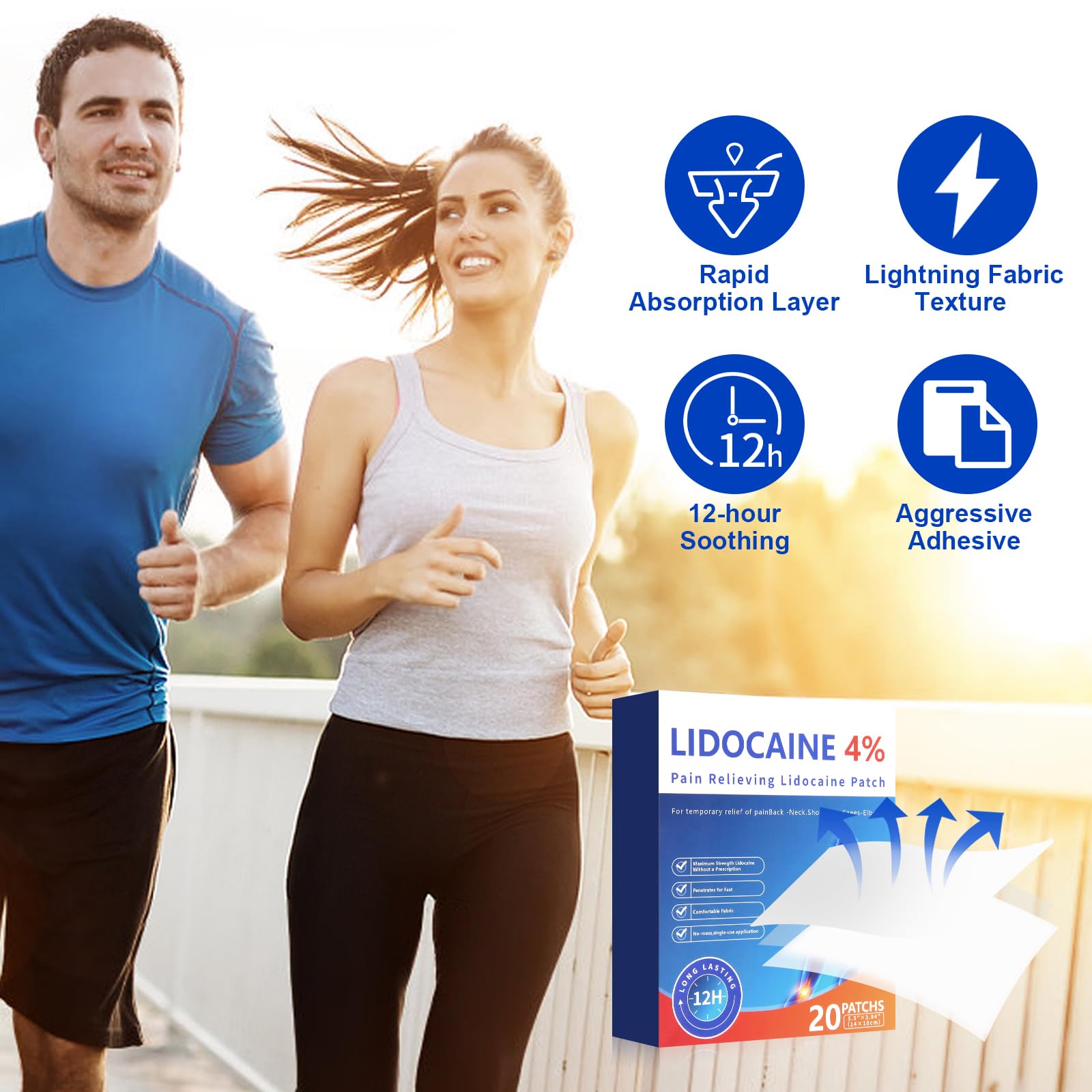 AROSLU Pain Relief Patches Lidocaine 4% ICY Patch Relieving Patch-12 Hour Acting Pain Patches-Muscle and Joint Pain Relief |Targets Neck,Back,Shoulders Pain relief-20patches - dailyvitalstore