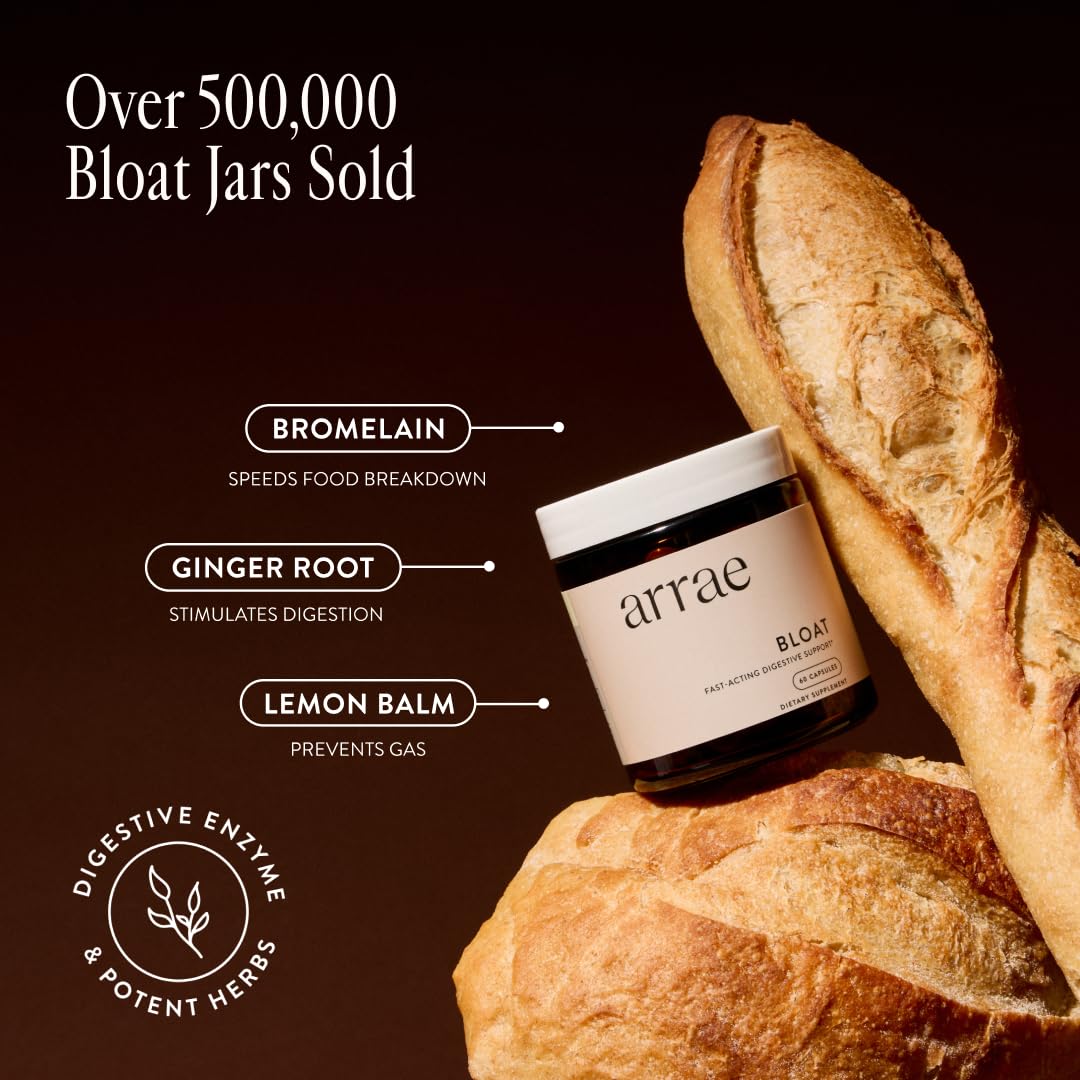 Arrae Fast-Acting Bloating Relief Digestive Enzymes, All Natural Bloat, Gas & Indigestion Relief Capsules, 60 Count - dailyvitalstore