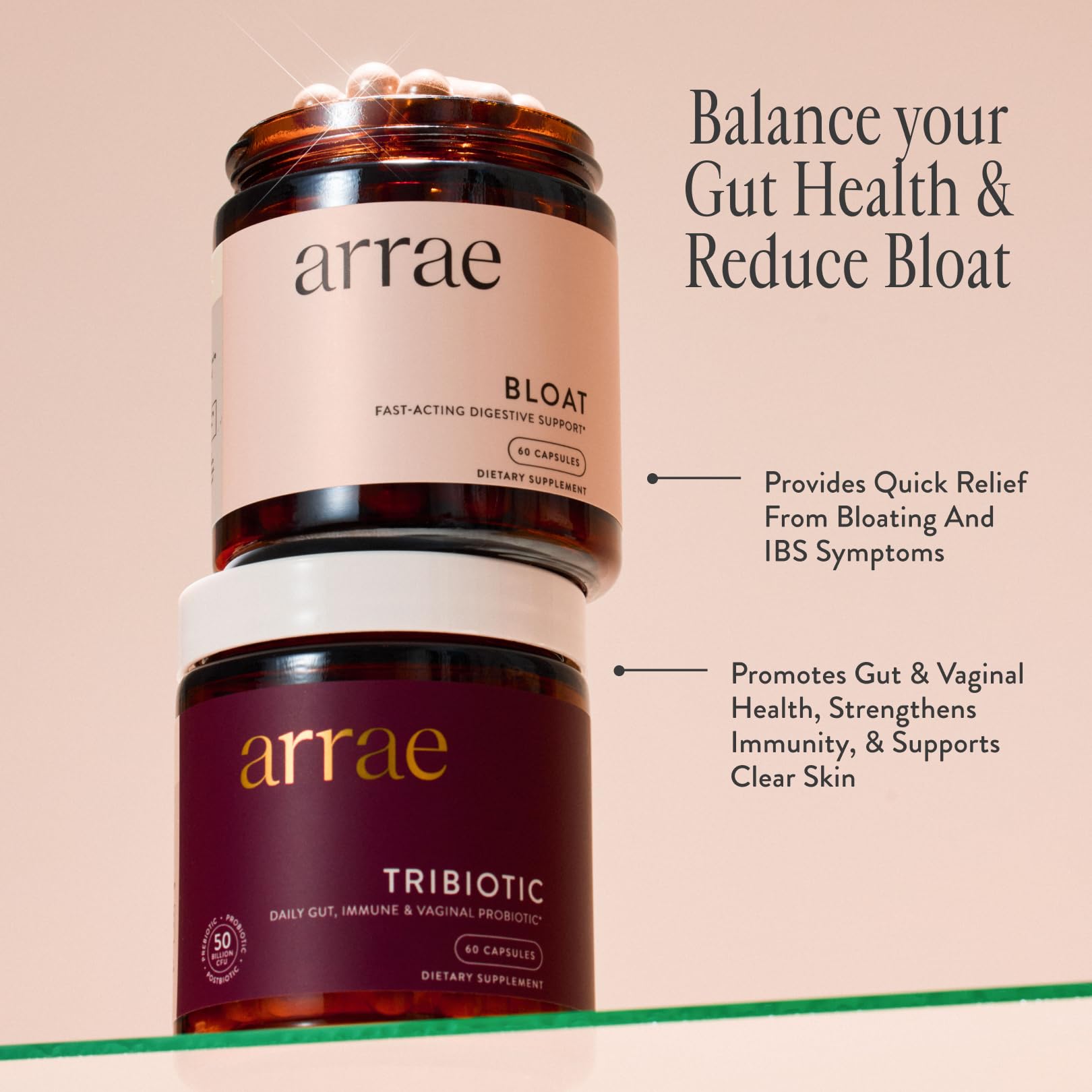 Arrae Fast-Acting Bloating Relief Digestive Enzymes, All Natural Bloat, Gas & Indigestion Relief Capsules, 60 Count - dailyvitalstore