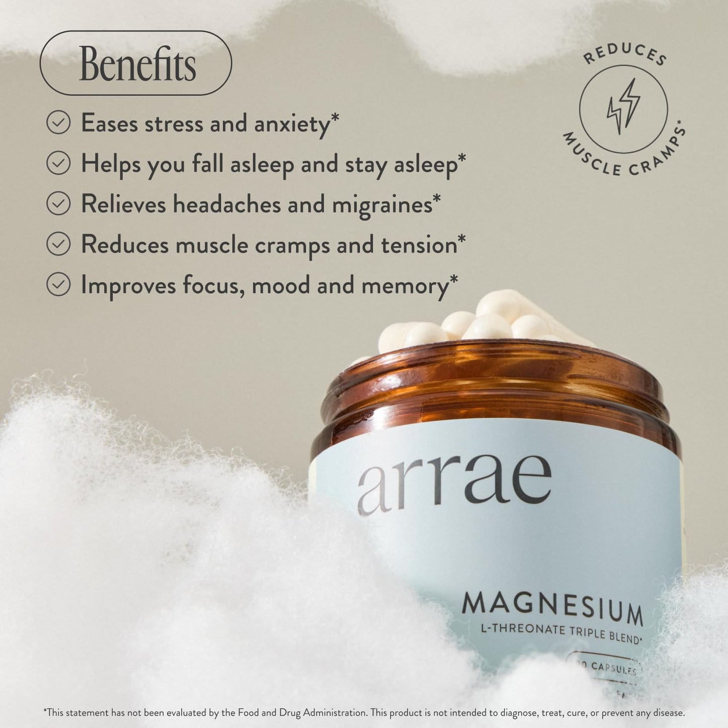Arrae Magnesium Supplement, Magnesium Glycinate, Citrate & L-threonate, 250 mg, Support Mood, Sleep, Nerves, and Muscles,90 Capsules - dailyvitalstore