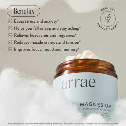 Arrae Magnesium Supplement, Magnesium Glycinate, Citrate & L-threonate, 250 mg, Support Mood, Sleep, Nerves, and Muscles,90 Capsules - dailyvitalstore