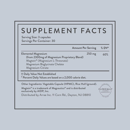 Arrae Magnesium Supplement, Magnesium Glycinate, Citrate & L-threonate, 250 mg, Support Mood, Sleep, Nerves, and Muscles,90 Capsules - dailyvitalstore