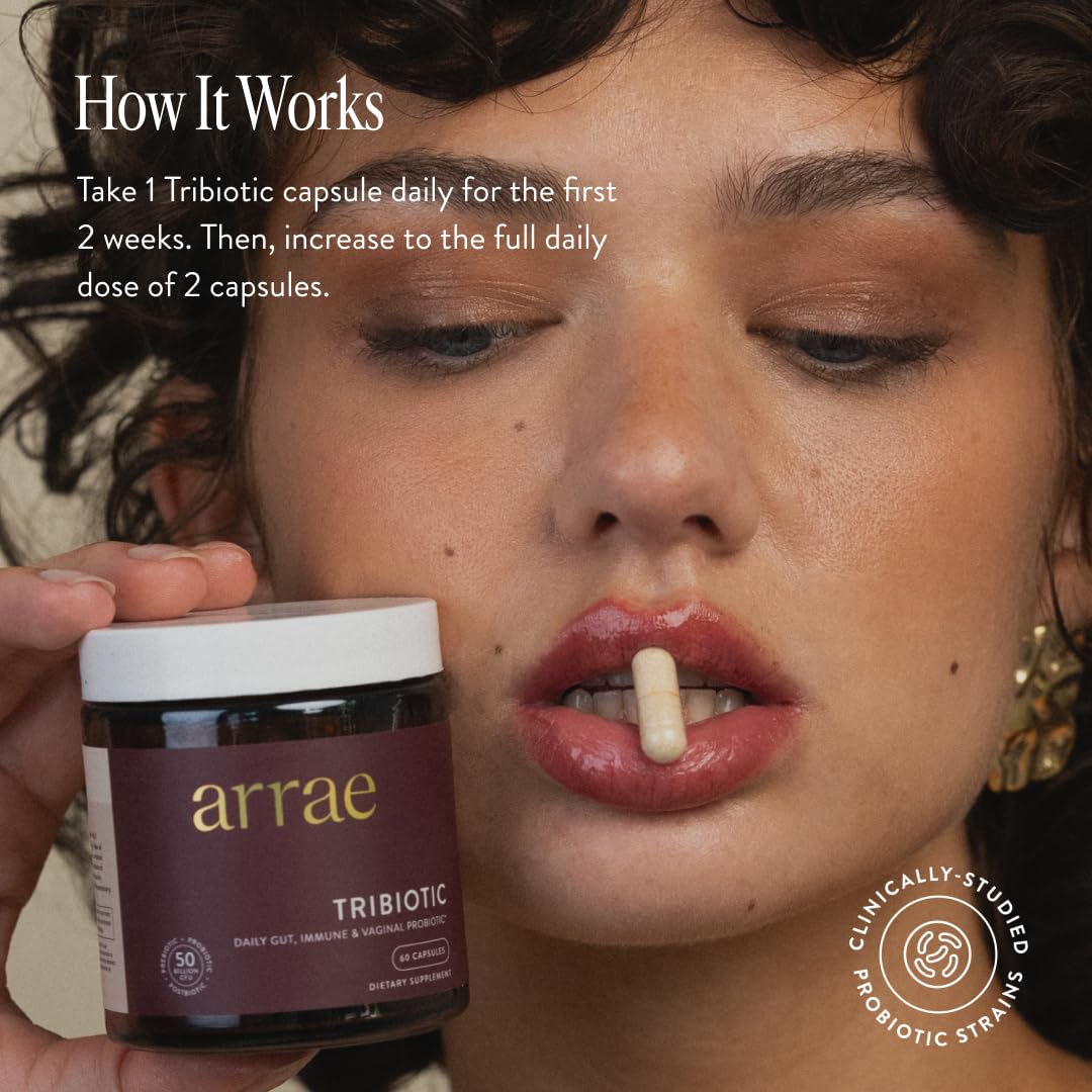 Arrae Tribiotic, Probiotics for Women, Support for Vaginal pH Balance, Gut, Immune, and Feminine Health, Prebiotics, Probiotics, Postbiotics, 30 Count - dailyvitalstore